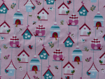 Baumwoll-Stoff Vogelhaus Farbe Rosa Bunt Nr 4835